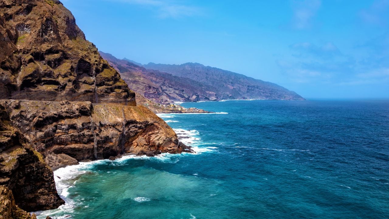 West coast of Island Santo Antão, Cape Verde, Cabo Verde, Africa. View from Lighthouse Farol de Fontes Pereira de Melo.