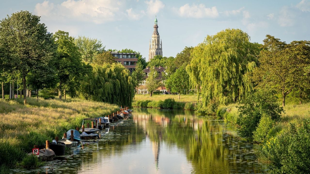Cityscape of Breda, The Netherlands, view of the big church