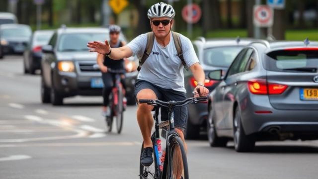 Cyclist in traffic.