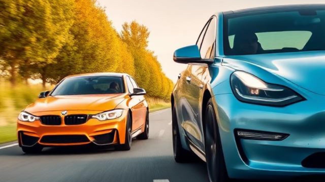 BMW M3 racing the Tesla Model 3.