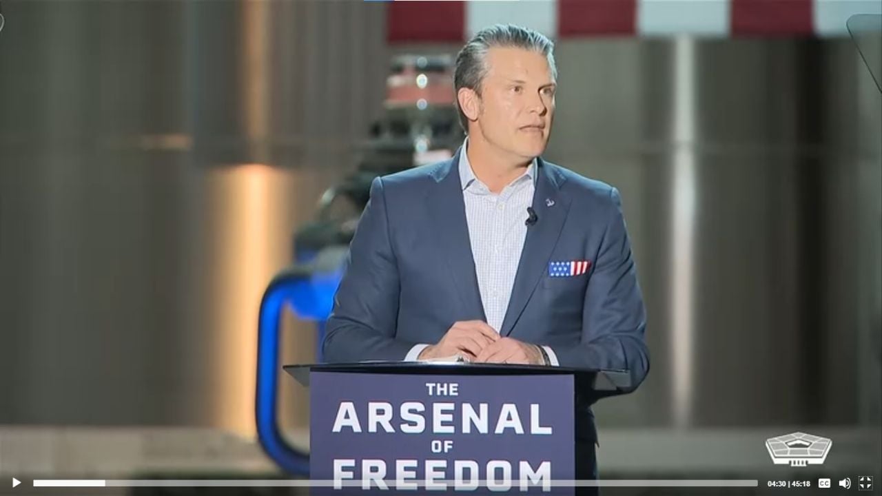 Pete Hegseth at the Arsenal of Freedom tour, Starbase, Texas.
