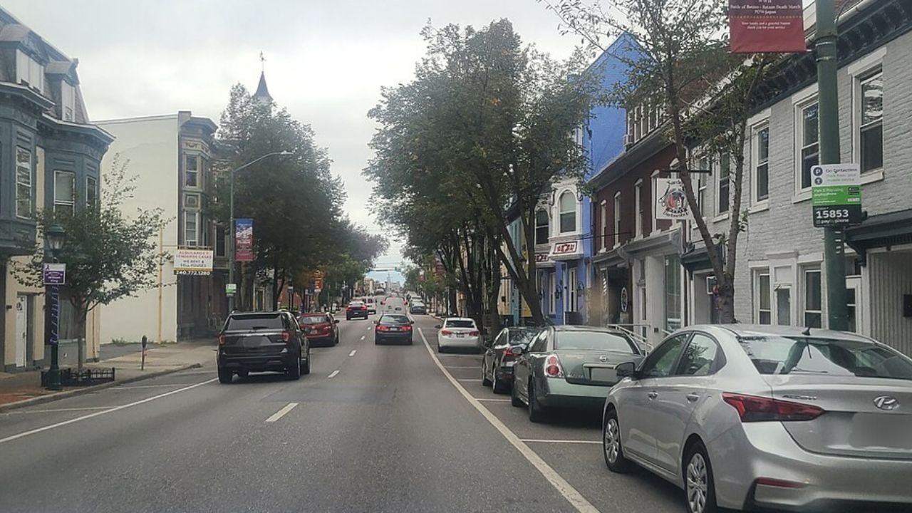 Downtown Hagerstown on Franklin Street, Maryland.