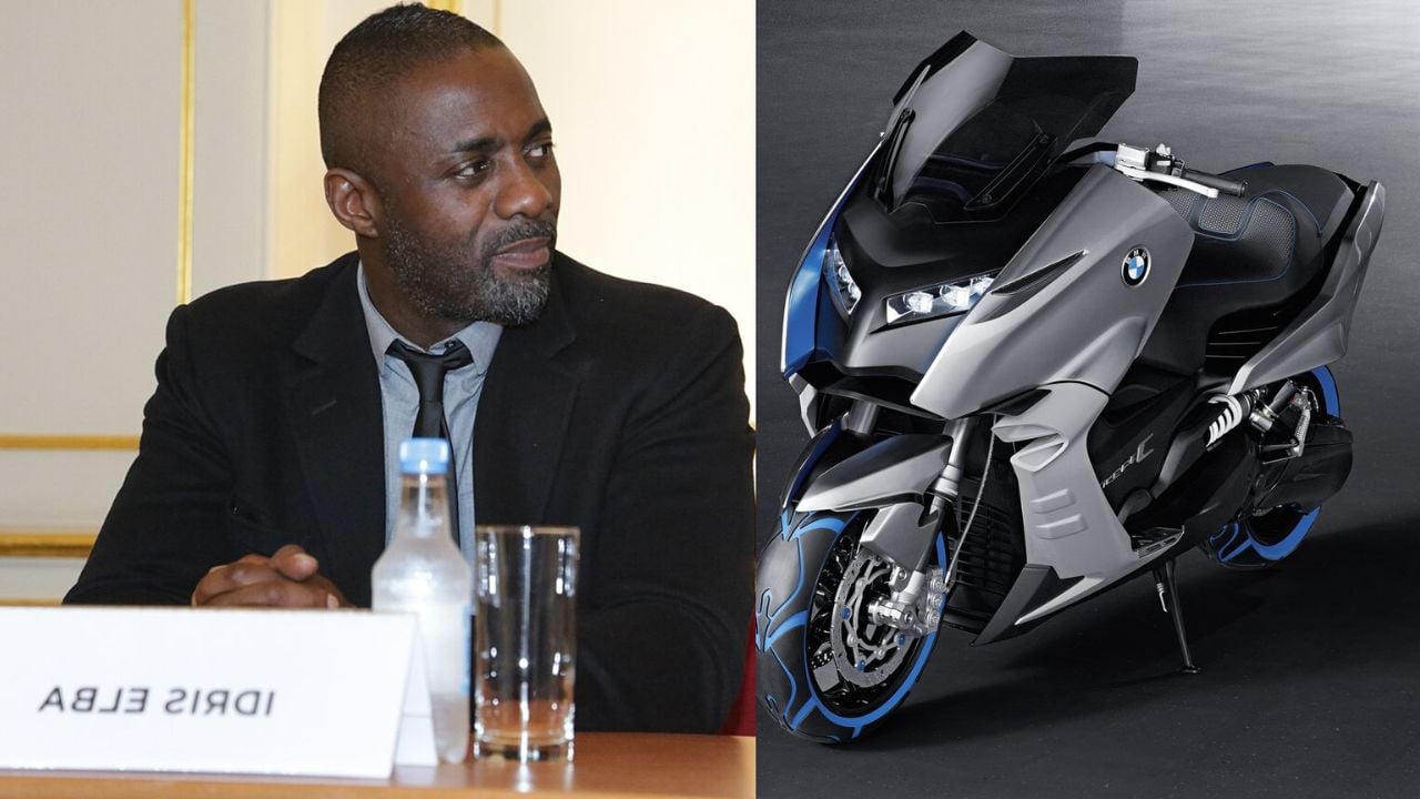Idris Elba at the Defeating Ebola Conference in Sierra Leone and the 2010 BMW Scooter C Concept.