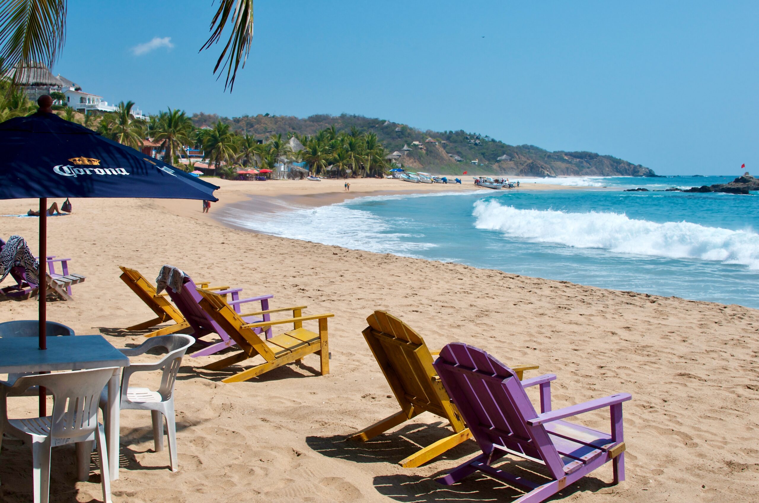 Zipolite Mexico February 18 2015 Beach Beach Chairs and Shade Umbrellas