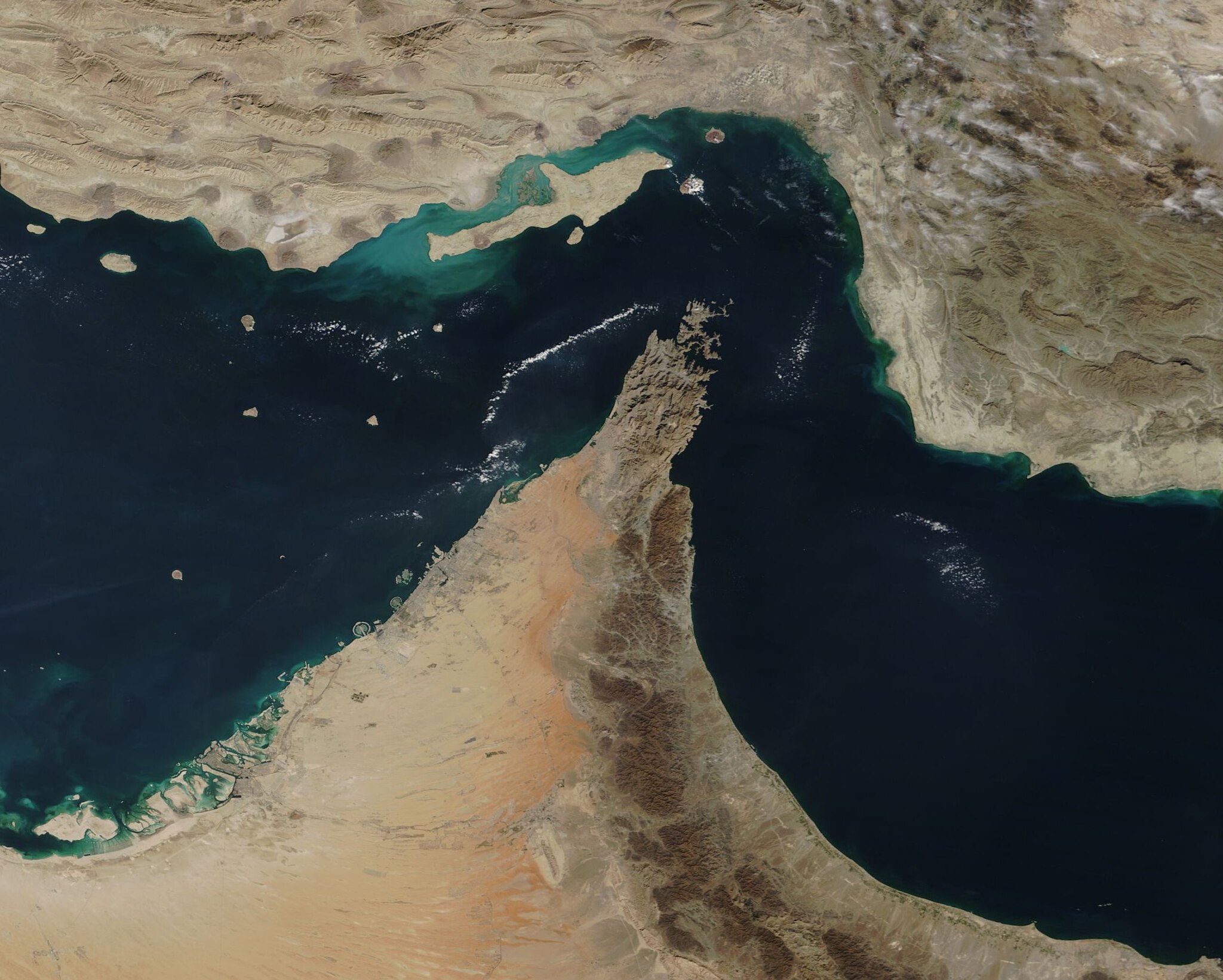 The Moderate Resolution Imaging Spectroradiometer (MODIS) on board NASA’s Terra satellite acquired a stunning true-color image of the Strait of Hormuz and the Musandam Peninsula on December 6, 2018.