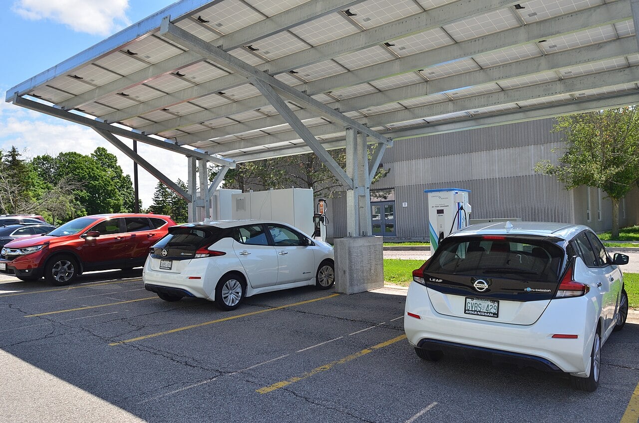 Solar-powered EV charging station.
