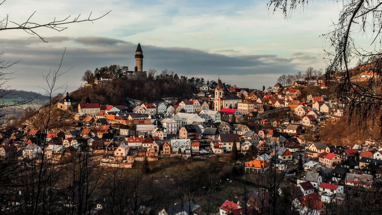 View of Stramberk, medieval Czech small town, without snow