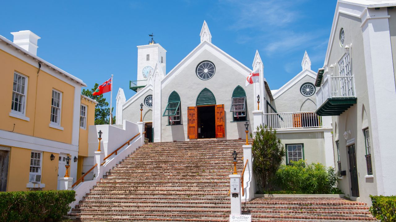 St. Peter's Church on 33 York Street in St. George's town center in Bermuda. Historic Town of St. George is a World Heritage Site since 2000.