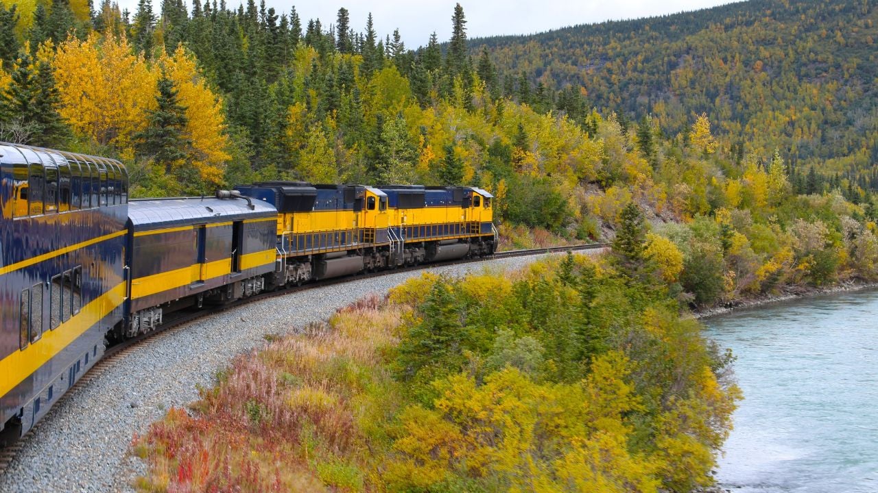 Beautiful fall scenery train ride from Talkeetna to Denali, Alaska