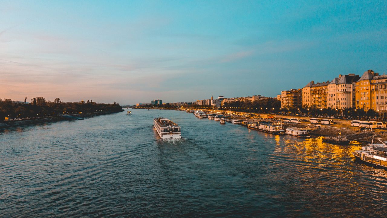 Danube River at Budapest in the afternoon with some boats
