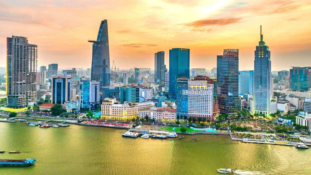 Ho Chi Minh City skyline at sunset