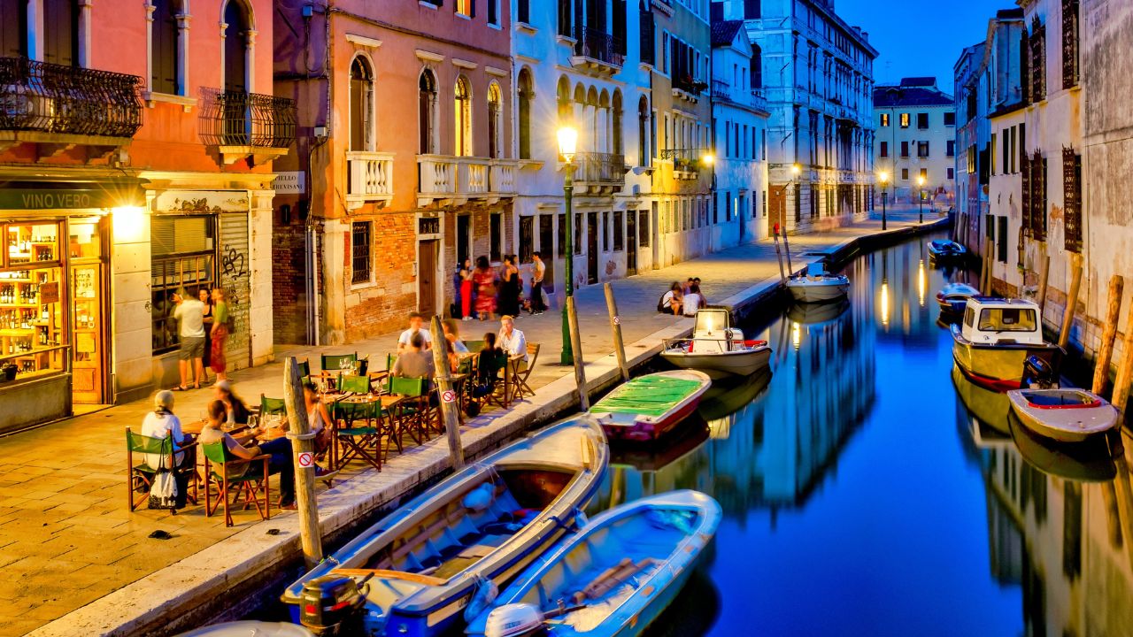 Venice, Italy - 06 03 2018: View of the Fondamenta della Misericordia at night