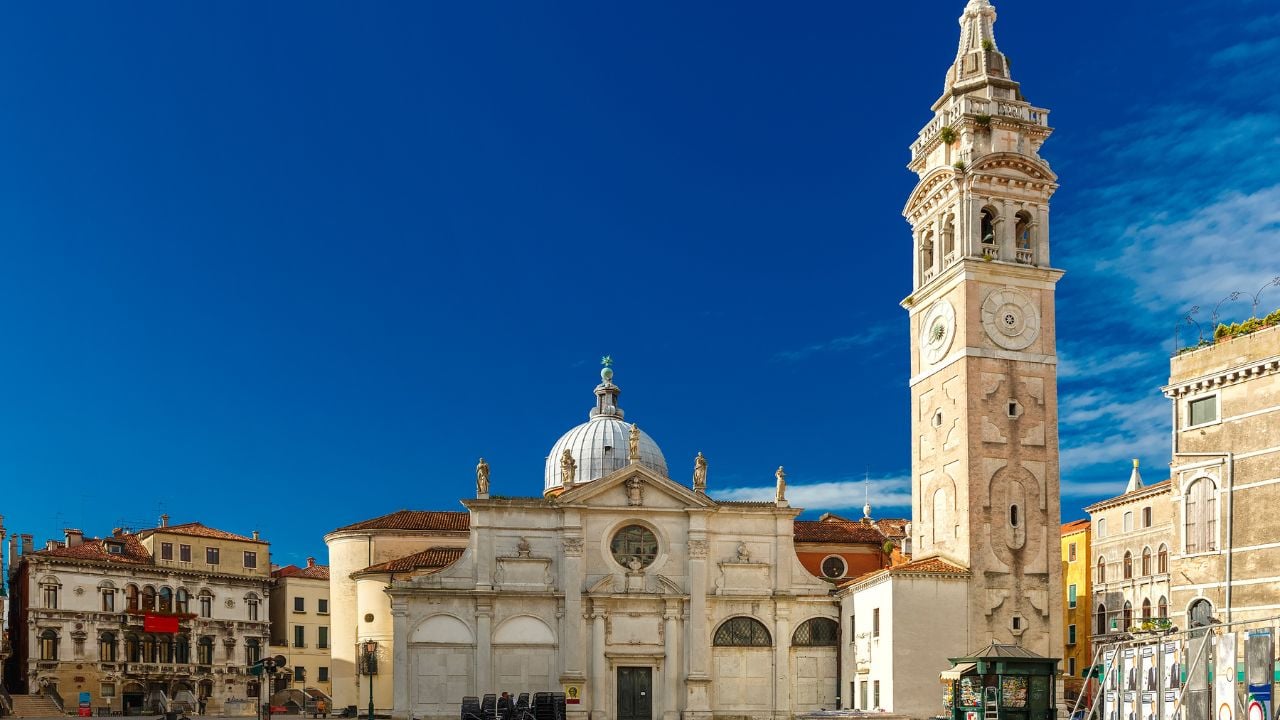 North facade of Church Santa Maria Formosa in the Castello, Venice at morning, Italia