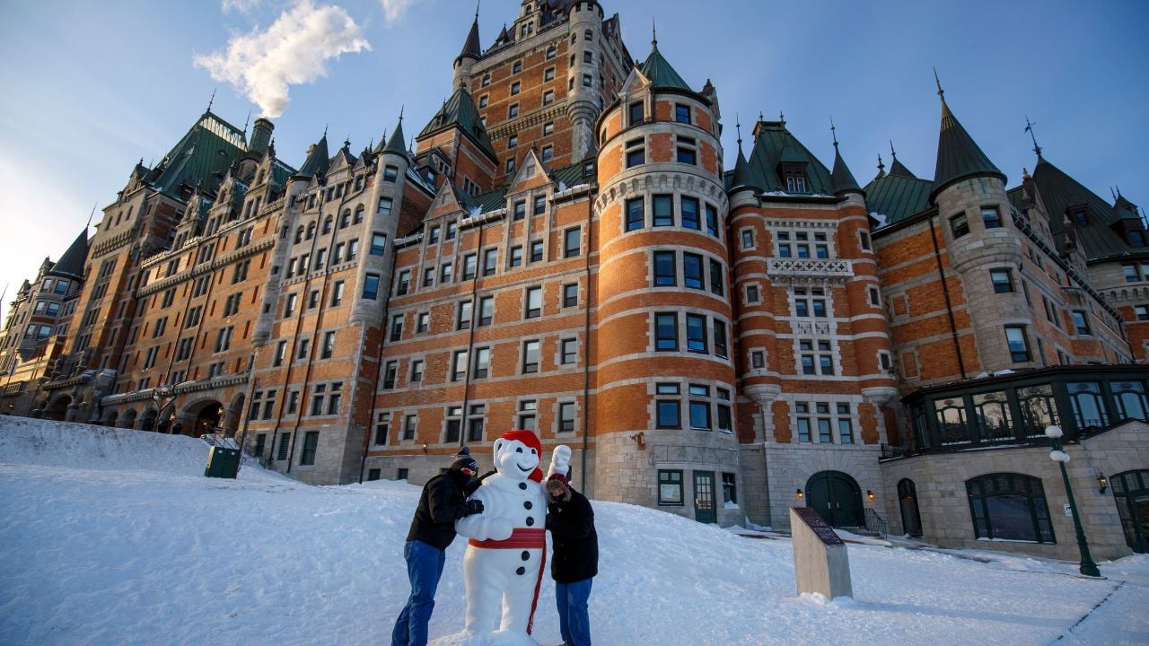 Quebec, Canada - February 05 2023 : Quebec, Canada : This is the famous King of the Quebec Winter Carnival, a snowman mascot loved by everyone and named Bonhomme Carnaval.