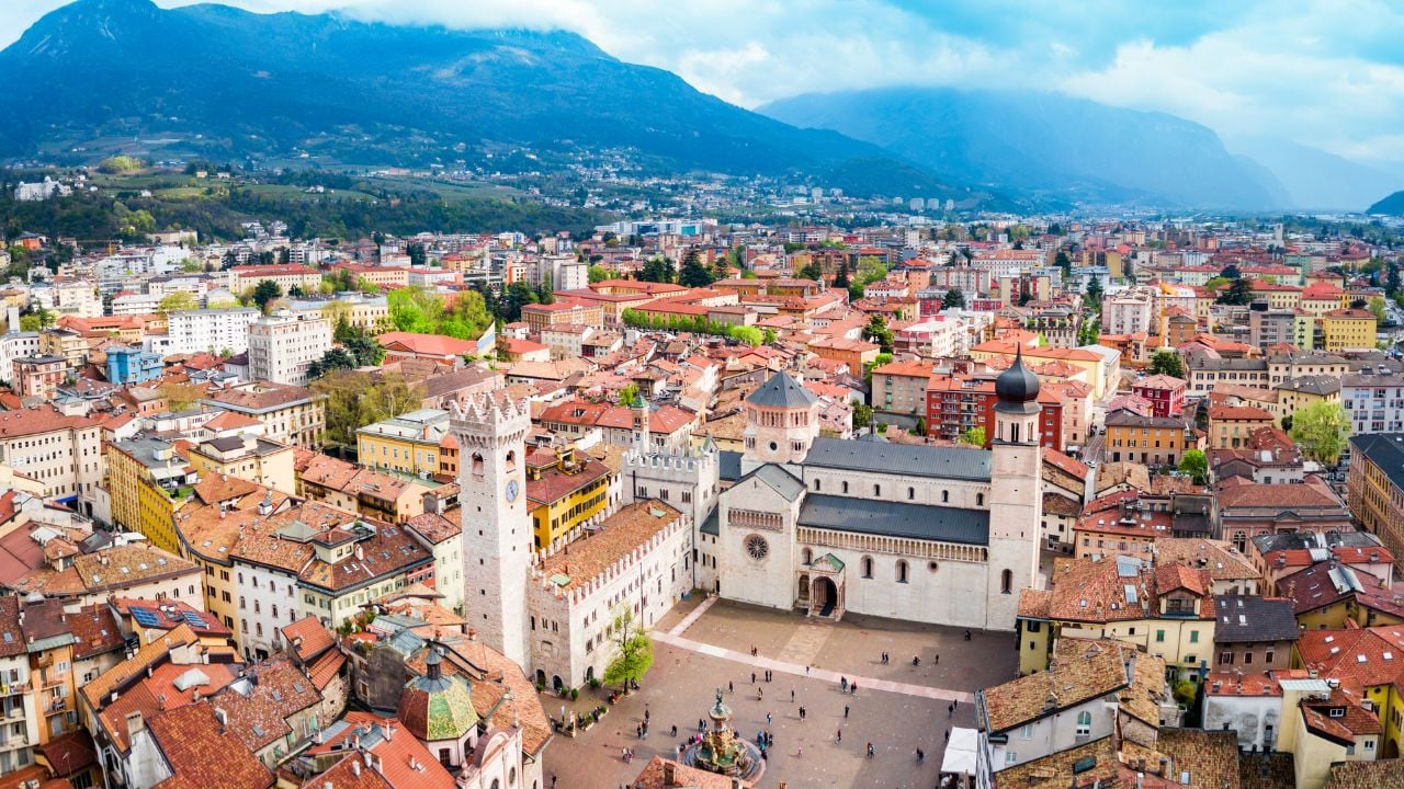 Aerial view of Trento Cathedral in Trento, Italy