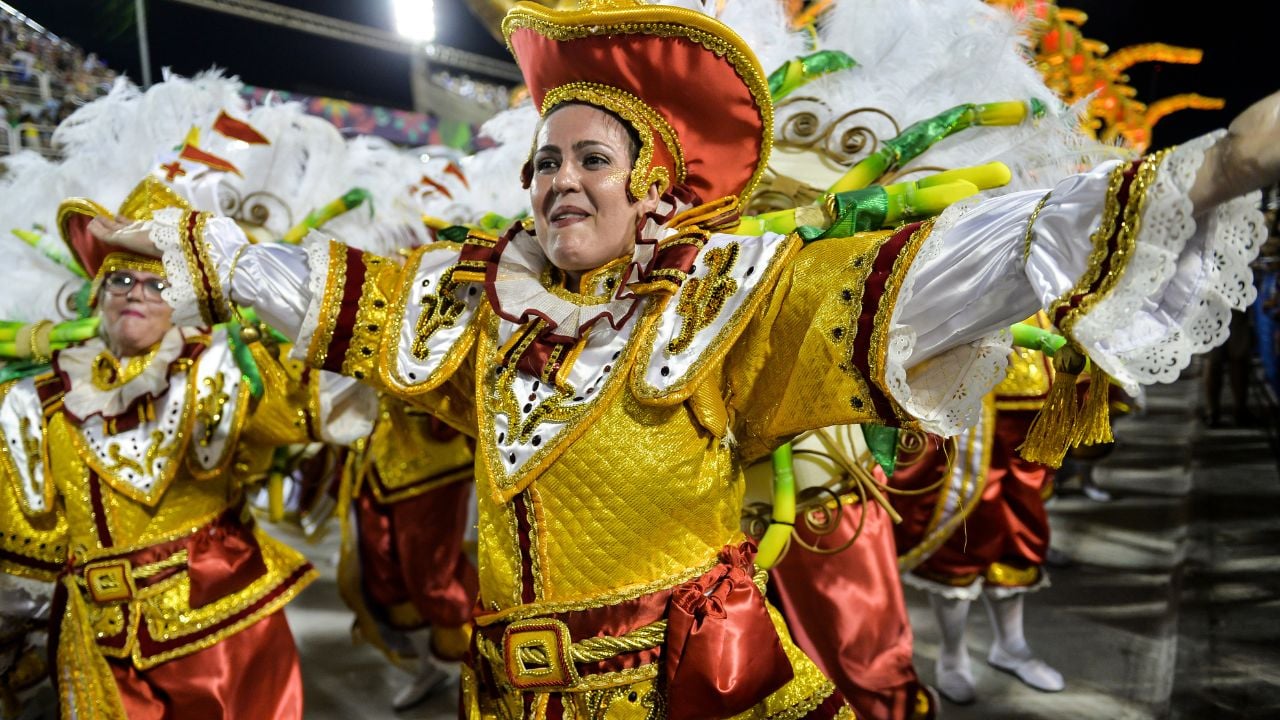 Rio, Brazil - february 12, 2018: Samba School Ilha do Governador perform at Marques de Sapucai known as Sambodromo, for the Carnival Samba Parade competition.