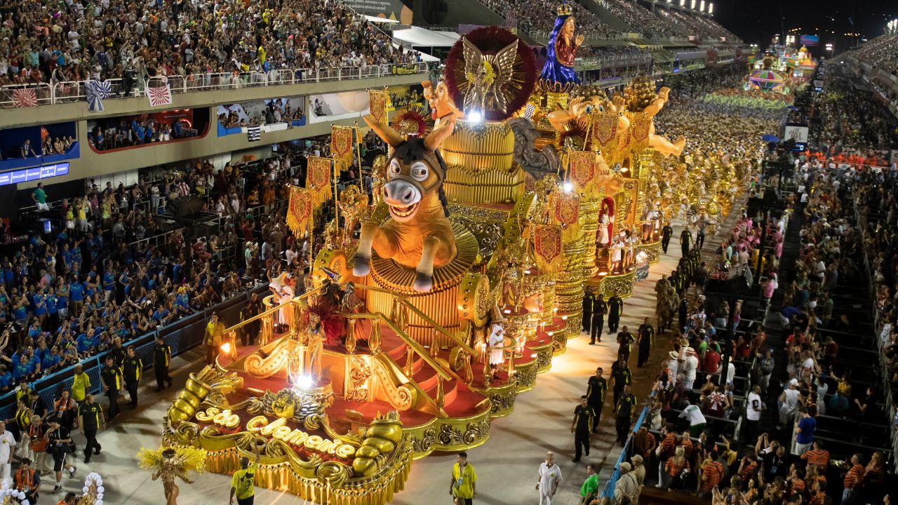 Rio, Brazil - February 24, 2020: parade of the samba school Sao Clemente, at the Marques de Sapucai Sambodromo