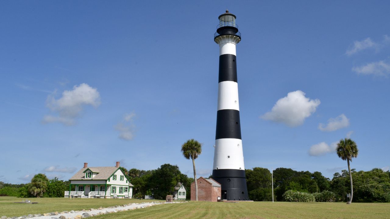 Cape Canaveral, FL - July 25, 2021: The Cape Canaveral Lighthouse has stood on the Cape for over 150 years.