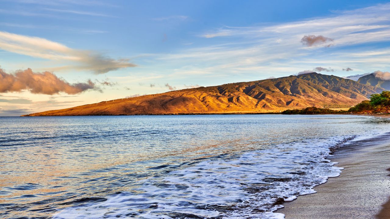 The beautiful landscape with the sea and the hill in the background Kihei, Maui, Hawaii