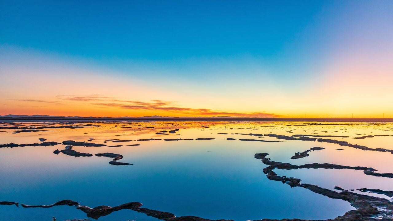 Guerro Negro, Mulegé, Baja California Sur, Mexico. Salt ponds at sunset in Ba