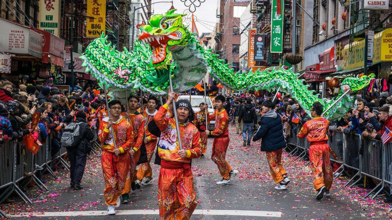 New York City, New York/USA February 9,2020 Lunar New Year Parade in Chinatown celebrating the Chinese New Year.