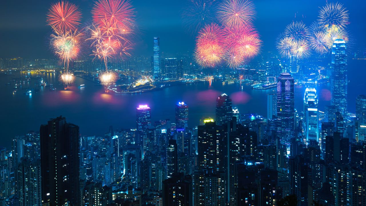 Fireworks at victoria harbour, Victoria Peak, hong kong