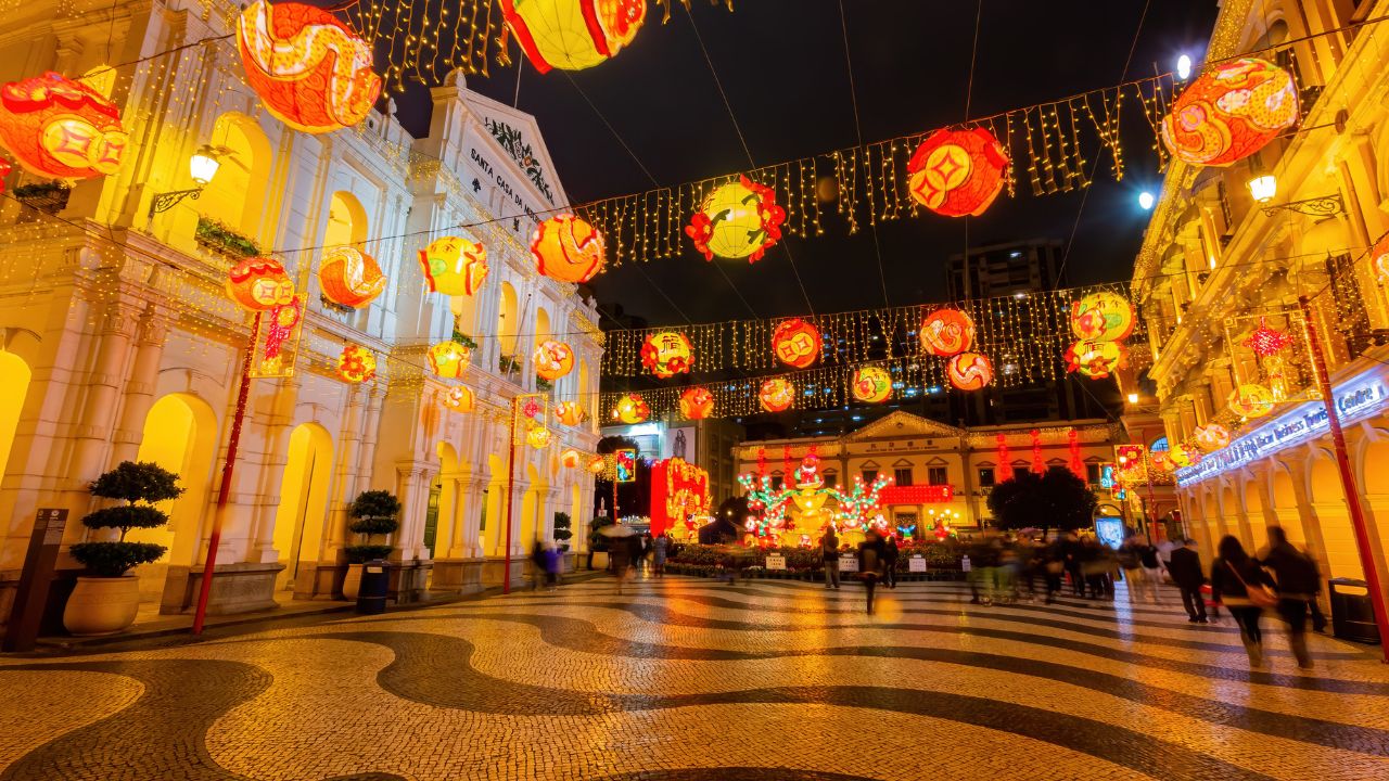 Macau, JAN 22, 2012 - Night view of the famous Senado Square during Chinese New Year