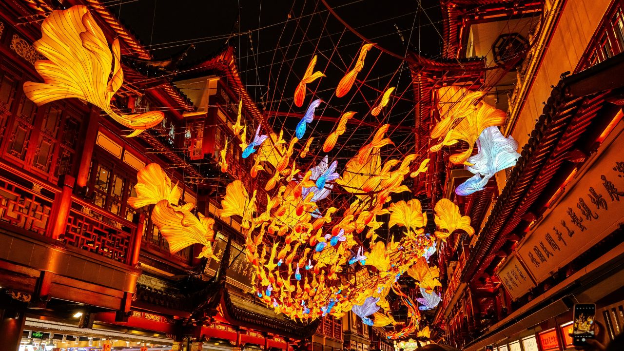 Shanghai, China - Feb 3 2024 : Chinese new year of dragon year at Yu Garden.