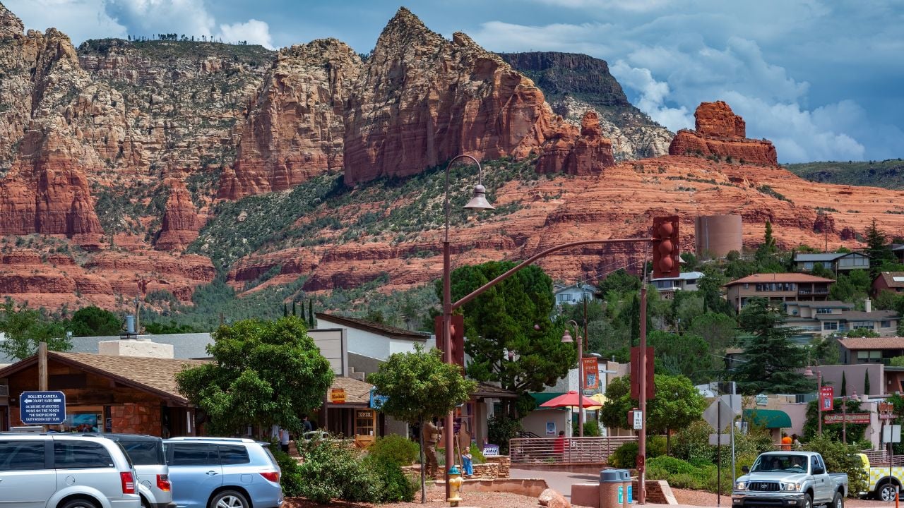 SEDONA, ARIZONA, USA - JULY 30 : View of Main Street in Sedona, Arizona, USA on July 30, 2011. Unidentified people