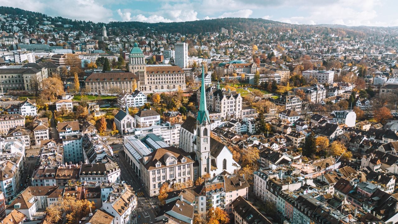Zurich - aerial view on Zurich, Switzerland. Swiss city view.