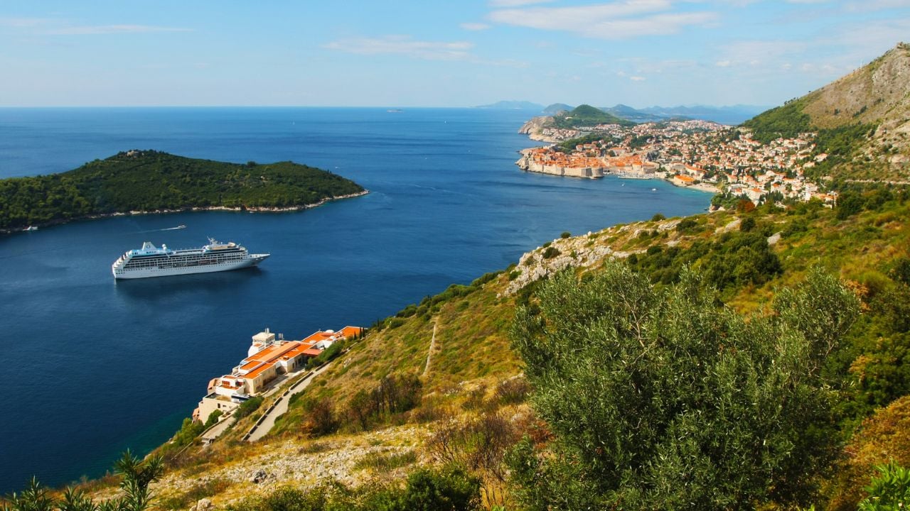 Scenic view of Dubrovnik coast with cruise ship