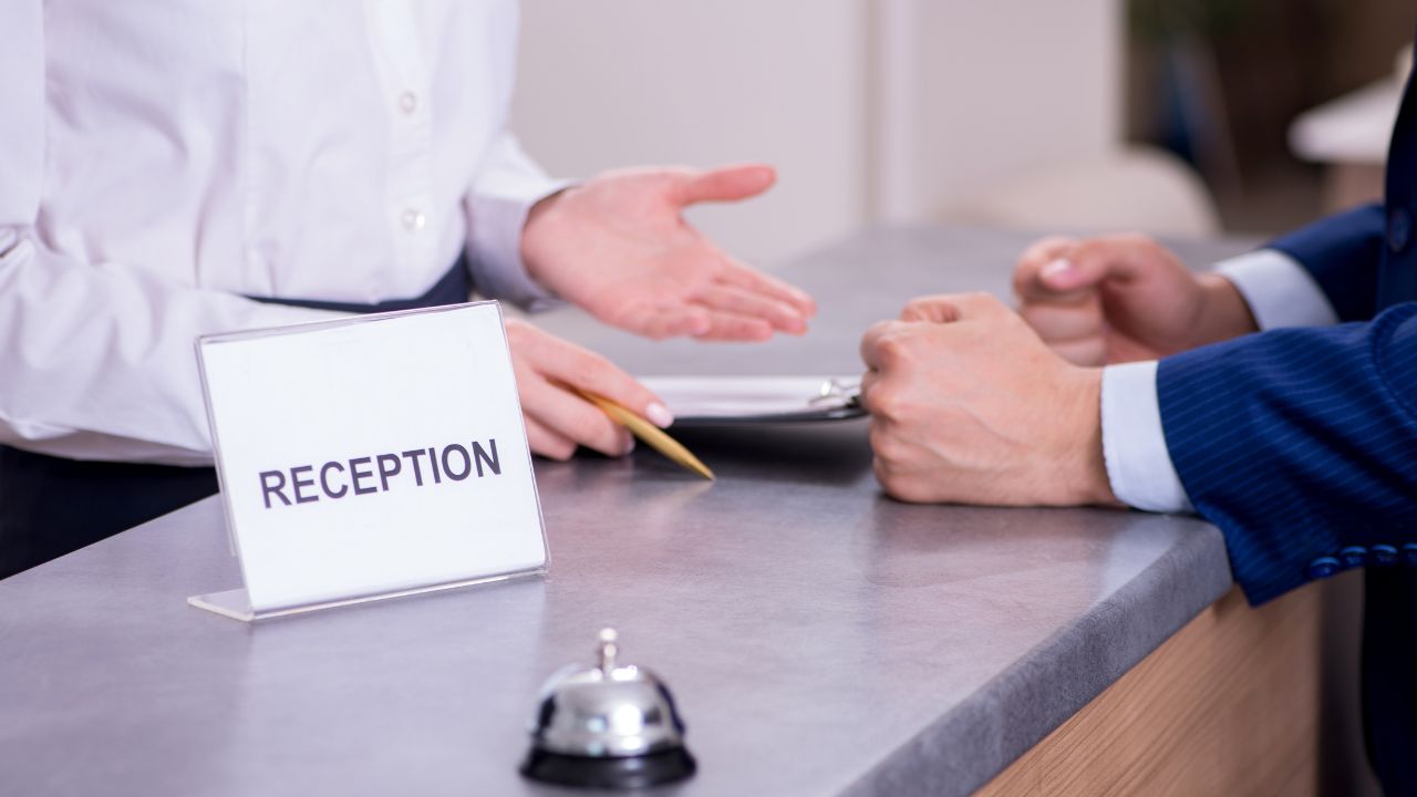 Hotel reception bell at the counter