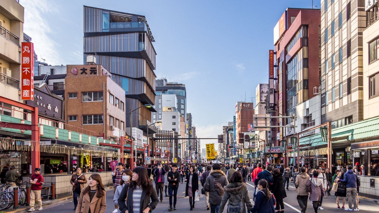 TOKYO, JAPAN - JAN 3: Pedestrian Zone at Asakusa in Tokyo, Japan on January 3, 2016. Tokyo is both the capital and largest city of Japan.