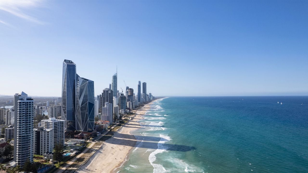 Gold Coast, Australia - Oct 4 2025: The aerial view of Surfer Paradise coastline.