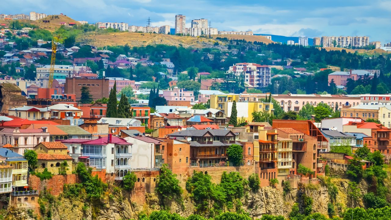 Aerial view of historical center of old Tbilisi, Georgia