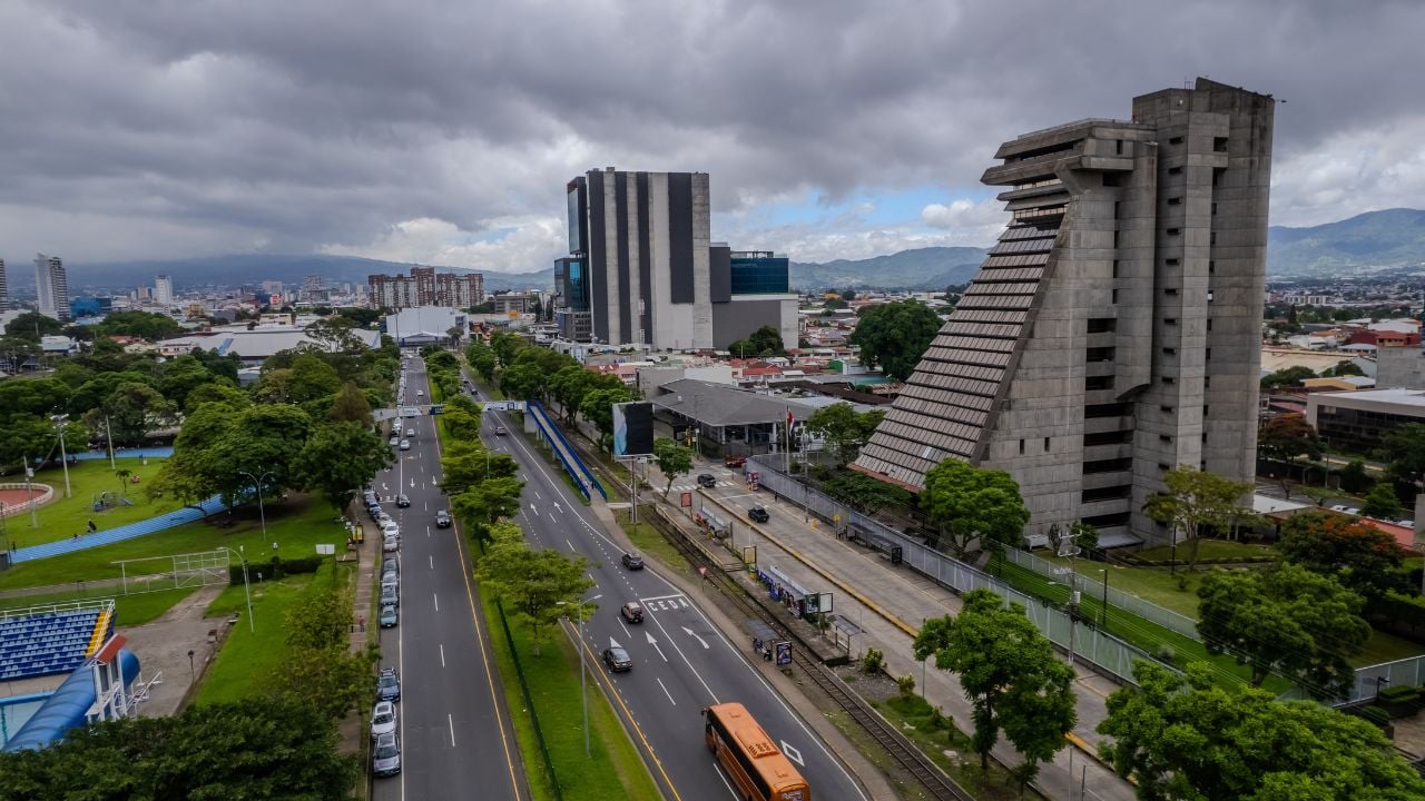 San José, Sabana, Costa Rica - 07 07 2024: Beautiful aerial view of the Sabana park, the Art Museum in San Jose Costa Rica