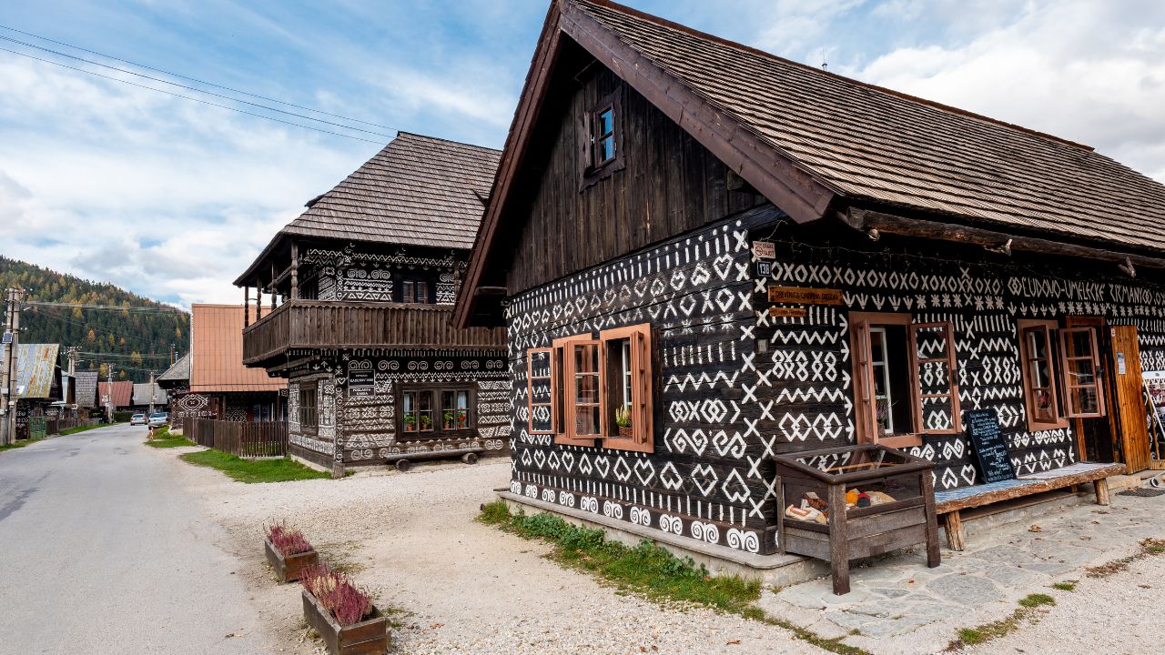 Čičmany, Slovakia-02 November 2024-A wooden house in the village of Čičmany, Slovakia. It displays the unique folk architectural details that the village is famous for.
