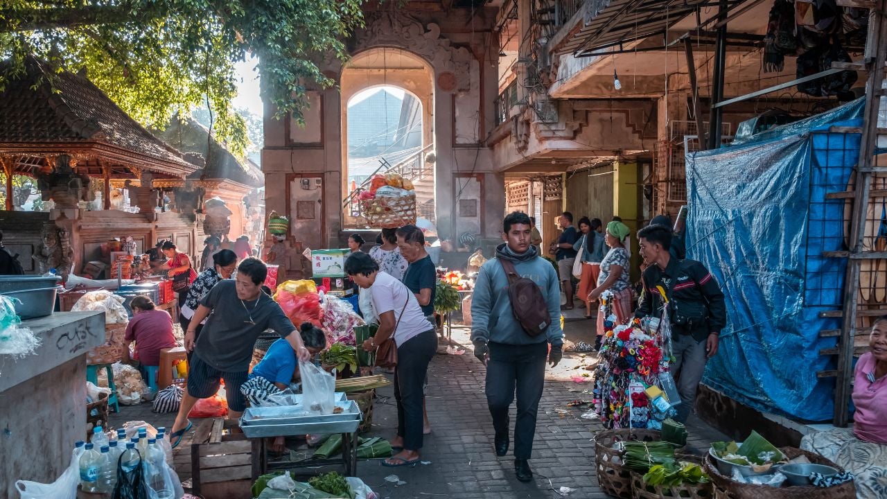 Ubud, Bali, Indonesia - January, 2020: Ubud Morning Market. The morning market is set up early every morning in Ubud, Bali Island