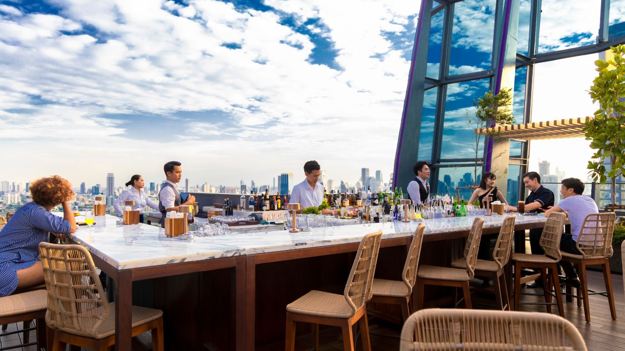 Bangkok / Thailand July 27 2019, Hyatt Regency Sukhumvit Hotel, Spectrum rooftop bar and lounge