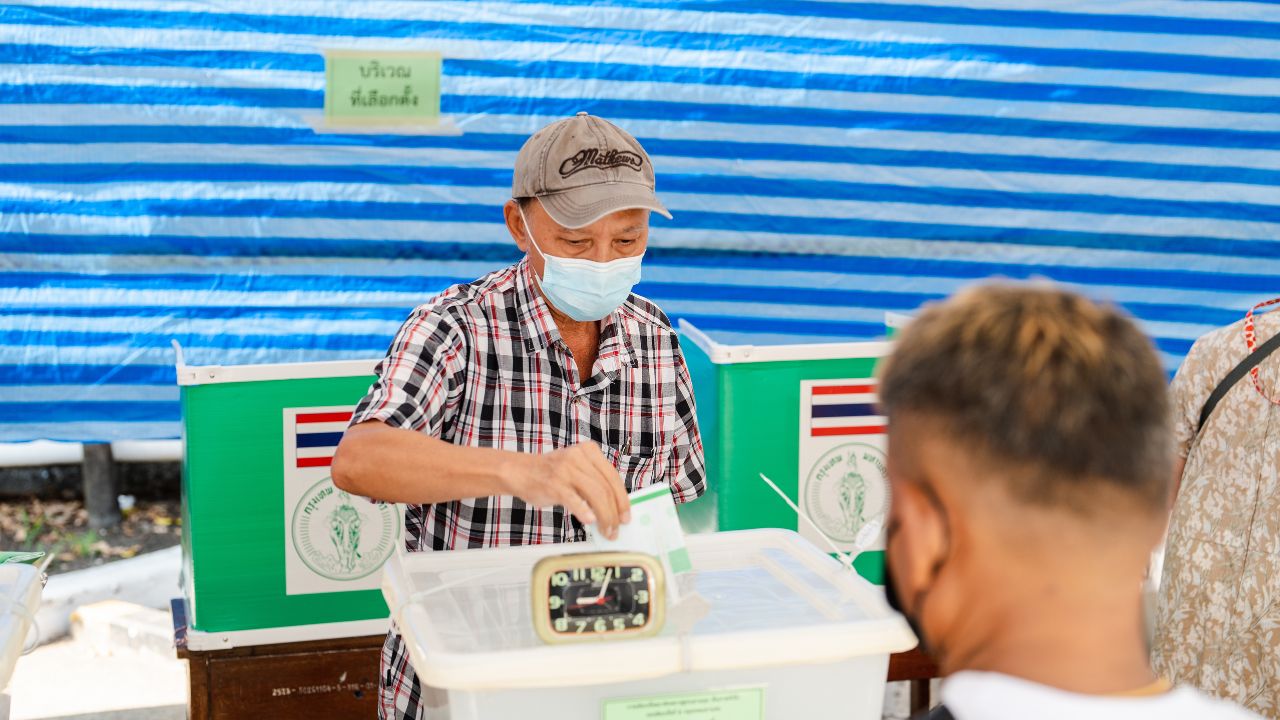 Bangkok, Thailand - May 14, 2023 : Thai cast their vote for the upcoming Thailand general election 2023 at a polling station, It was the election that the people had been waiting for.