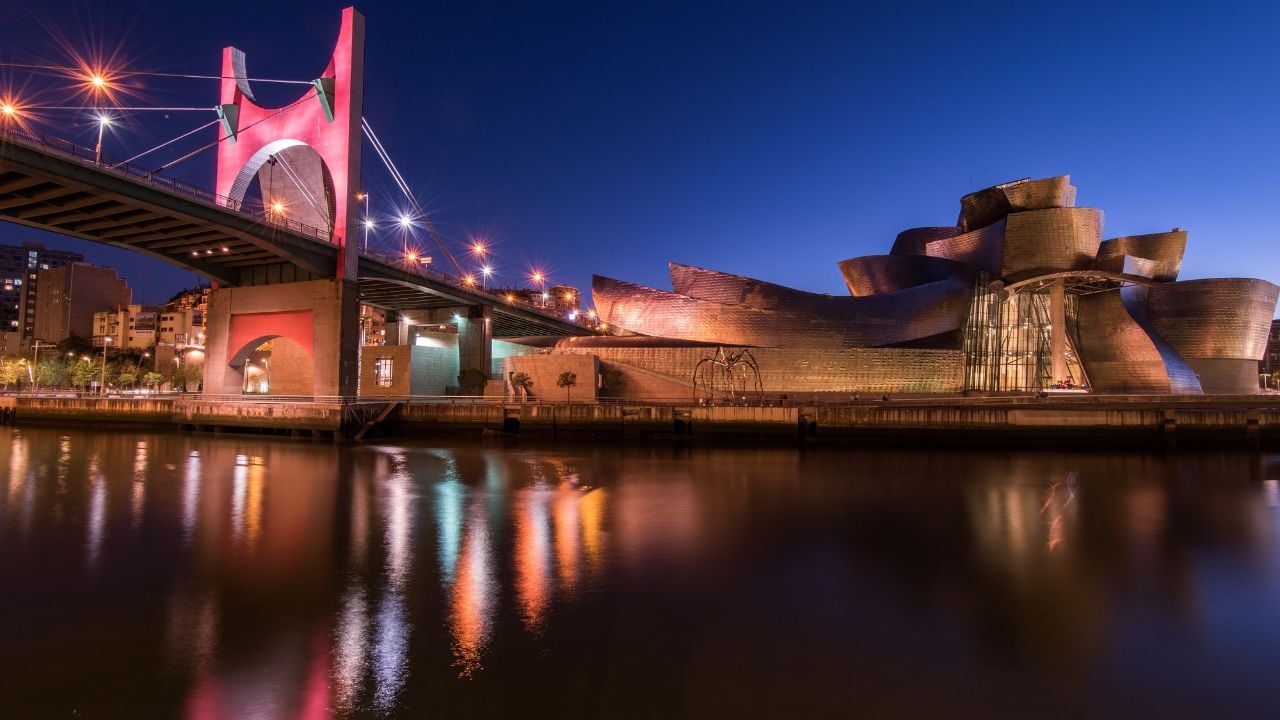 Guggenheim museum in Bilbao after sunset in November