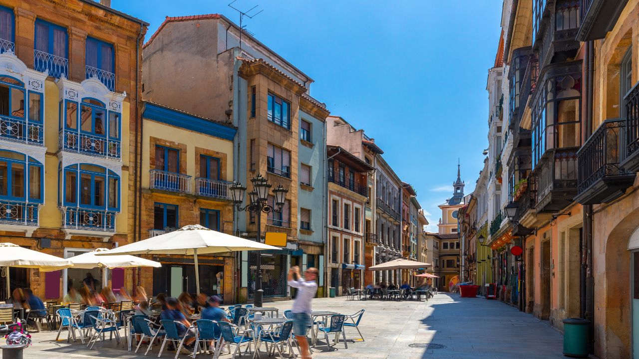 View of Oviedo streets in historical center, town in Spain