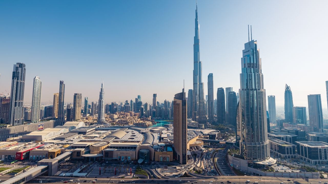 Dubai, United Arab Emirates - May 31 2024: Dubai Downtown aerial view. Modern buildings or skyscrapers along with Burj Khalifa captured during daylight.