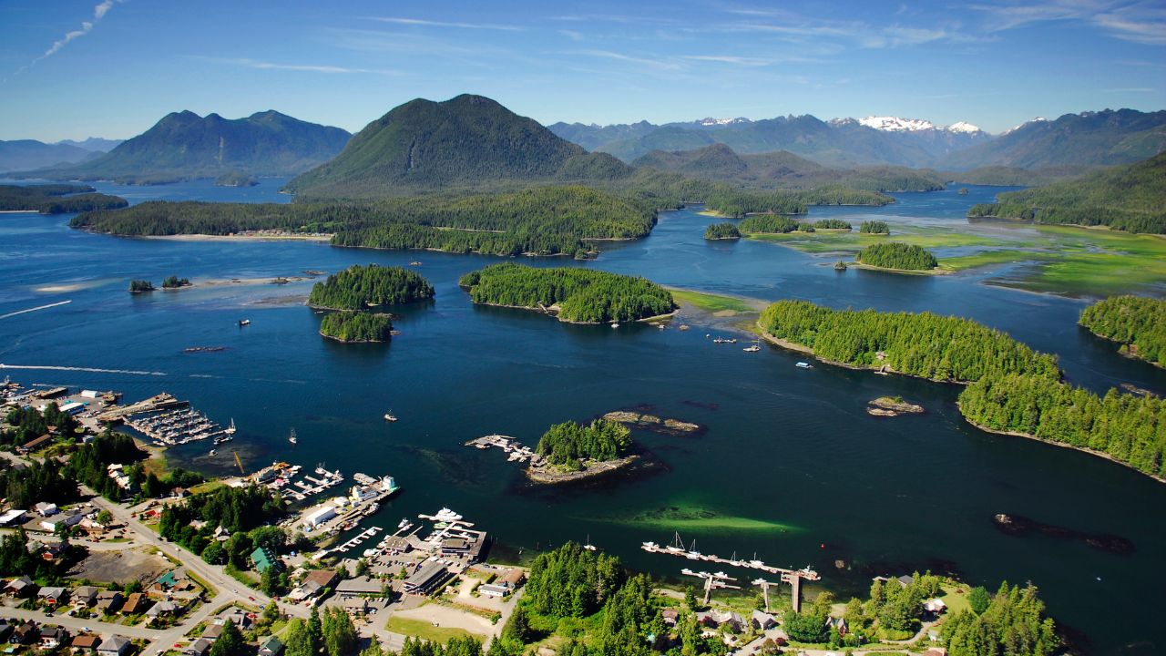 Aerial image of Tofino, BC, Canada