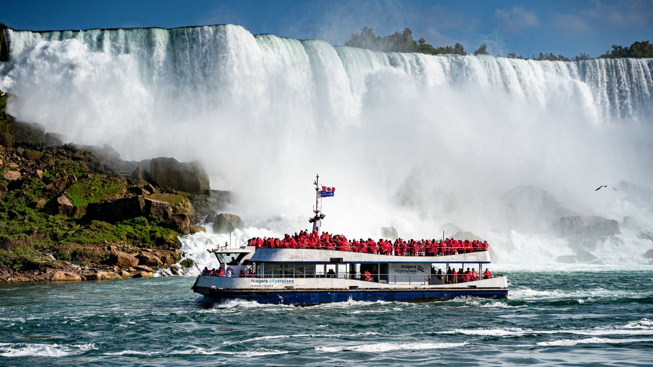 Tour boat in Niagara Falls. Niagara Falls, Canada - September 20, 2024.