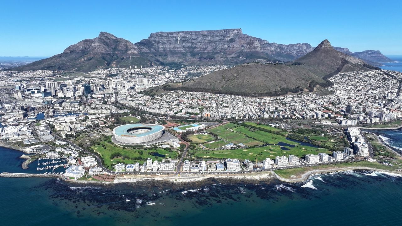 Cape Town, Western Cape, South Africa - 7.6.2024 - Cape Town Skyline At Cape Town In South Africa. Day Table Mountain District. Stunning Landscape. Panoramic city of South Africa.