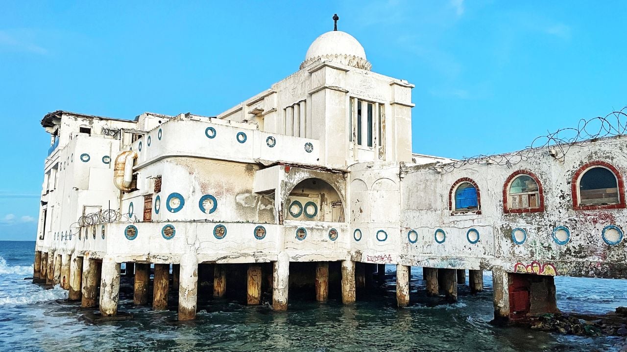 Abandoned Waterfront Heritage Site name Kobbet El Haoua in La Marsa with Dome and Arches. 6 December 2025. Tunis Tunisia