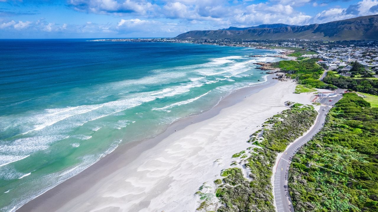 Aerial view of Grotto Beach in Hermanus, South Africa.