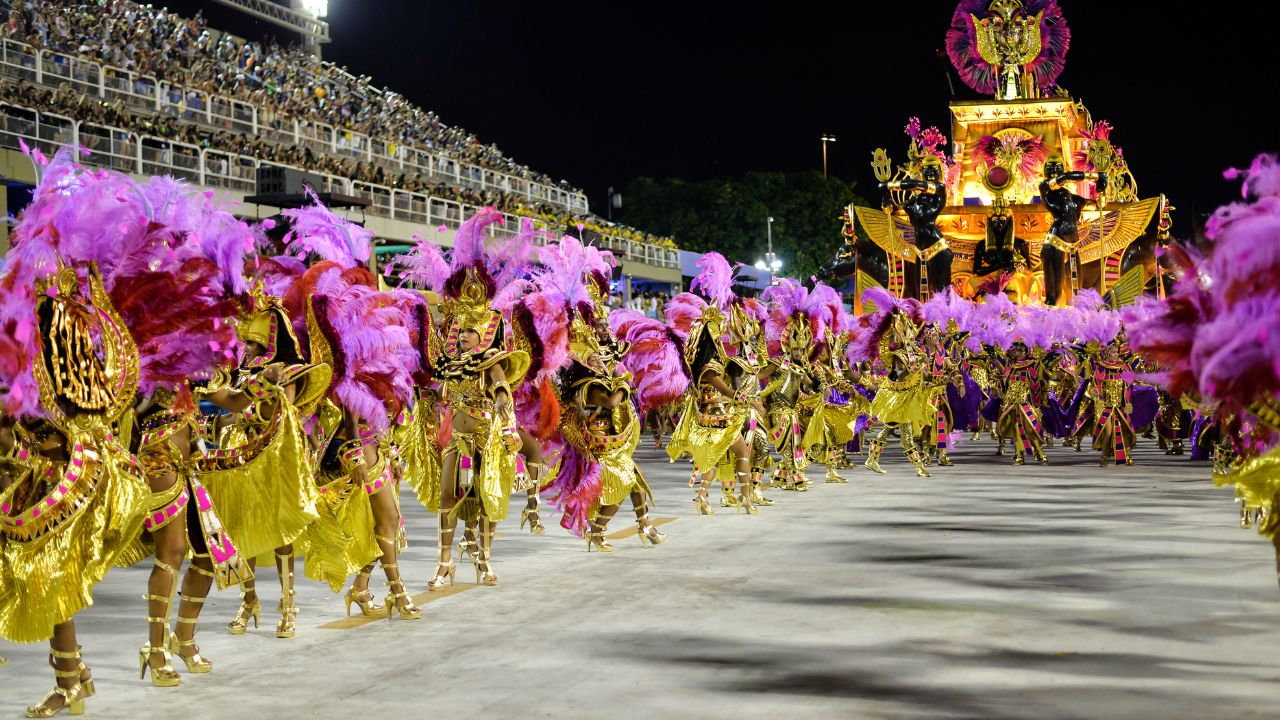 Rio, Brazil - february 17, 2018: Samba School perform at Marques de Sapucai known as Sambodromo, for the Carnival Samba Parade champions.