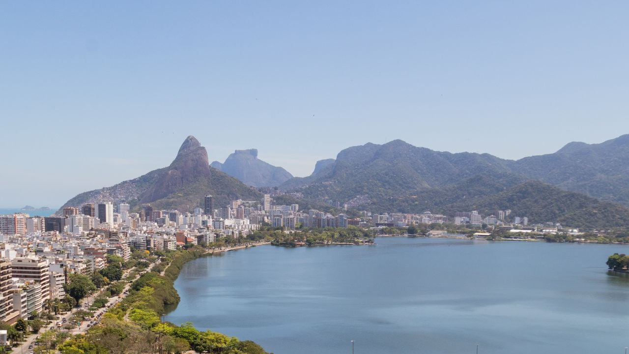view of the rodrigo de freitas lagoon in rio de janeiro, brazil.